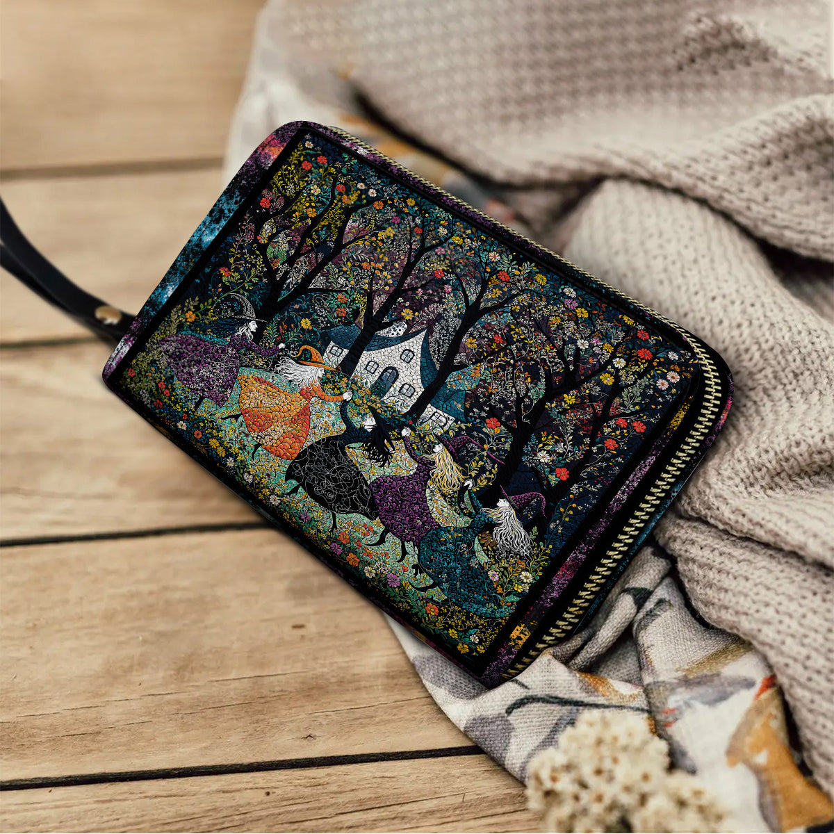 Shineful Leather Clutch Purse With Wristlet Strap Handle Beautiful Witchy Woman