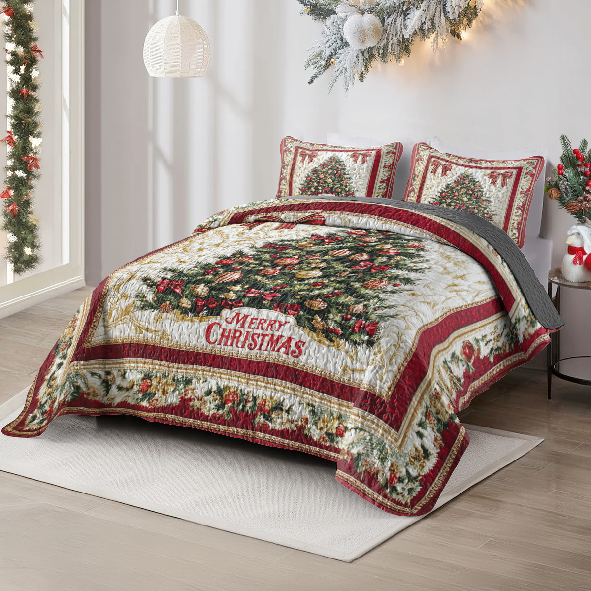 Shineful All Season Quilt 3-Piece Set Grand Christmas Tree