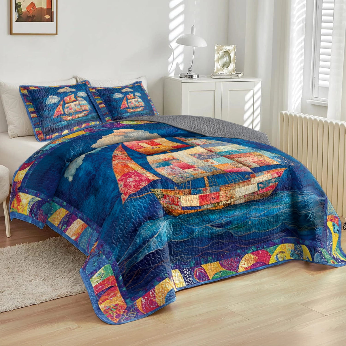 Shineful All Season Quilt 3-Piece Set - Patchwork Sailing Dream