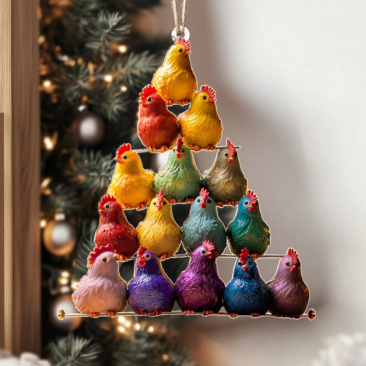 Shineful 2D Acrylic Ornament Rainbow Rooster Pyramid