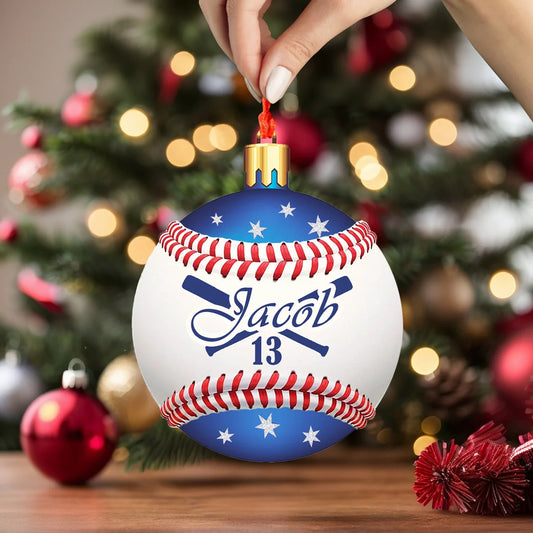 Ornement acrylique 2D brillant Baseball Noël Édition de vacances étoilées 