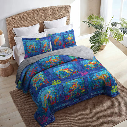 Shineful All Season Quilt 3-Piece Set - Sea Turtle With Lively Ocean Life