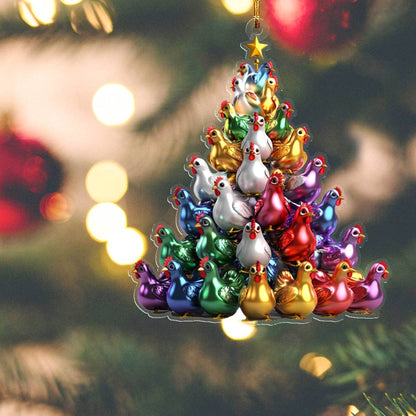 Glänzendes 2D Acryl Ornament Bunte Hühner Weihnachtsbaum