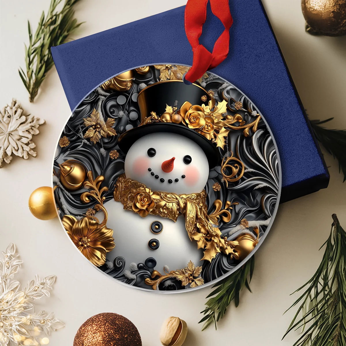 Shineful Acrylic Ornament Snowman's Golden Christmas