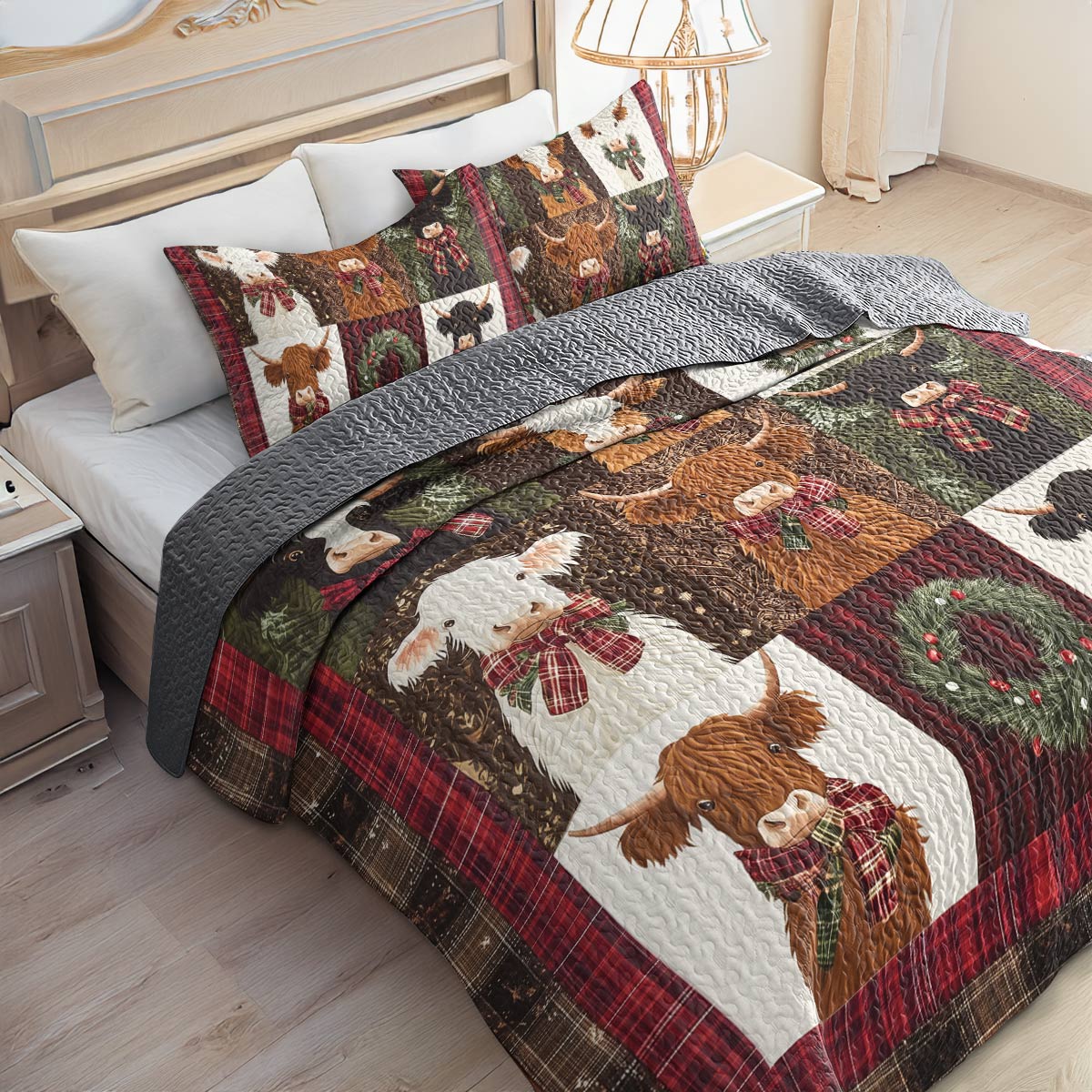 Shineful All Season Quilt 3-Piece Set - Highland Cow Cozy Patch