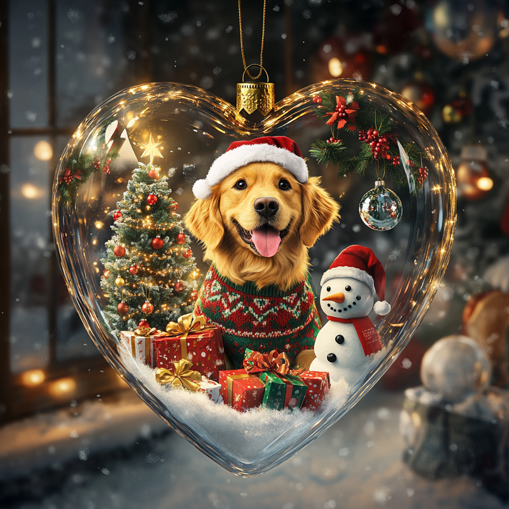 Ornement acrylique 2D brillant personnalisé Merry Woofmas Heart