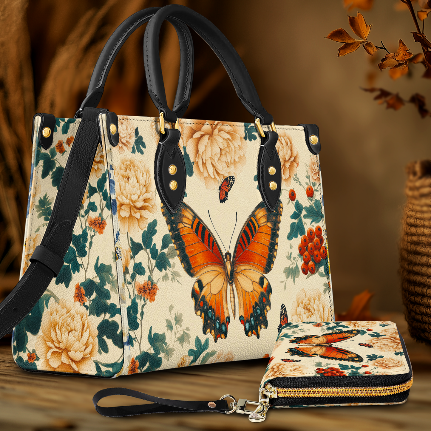 Shineful Leather Bag Enchanted Autumn Butterfly