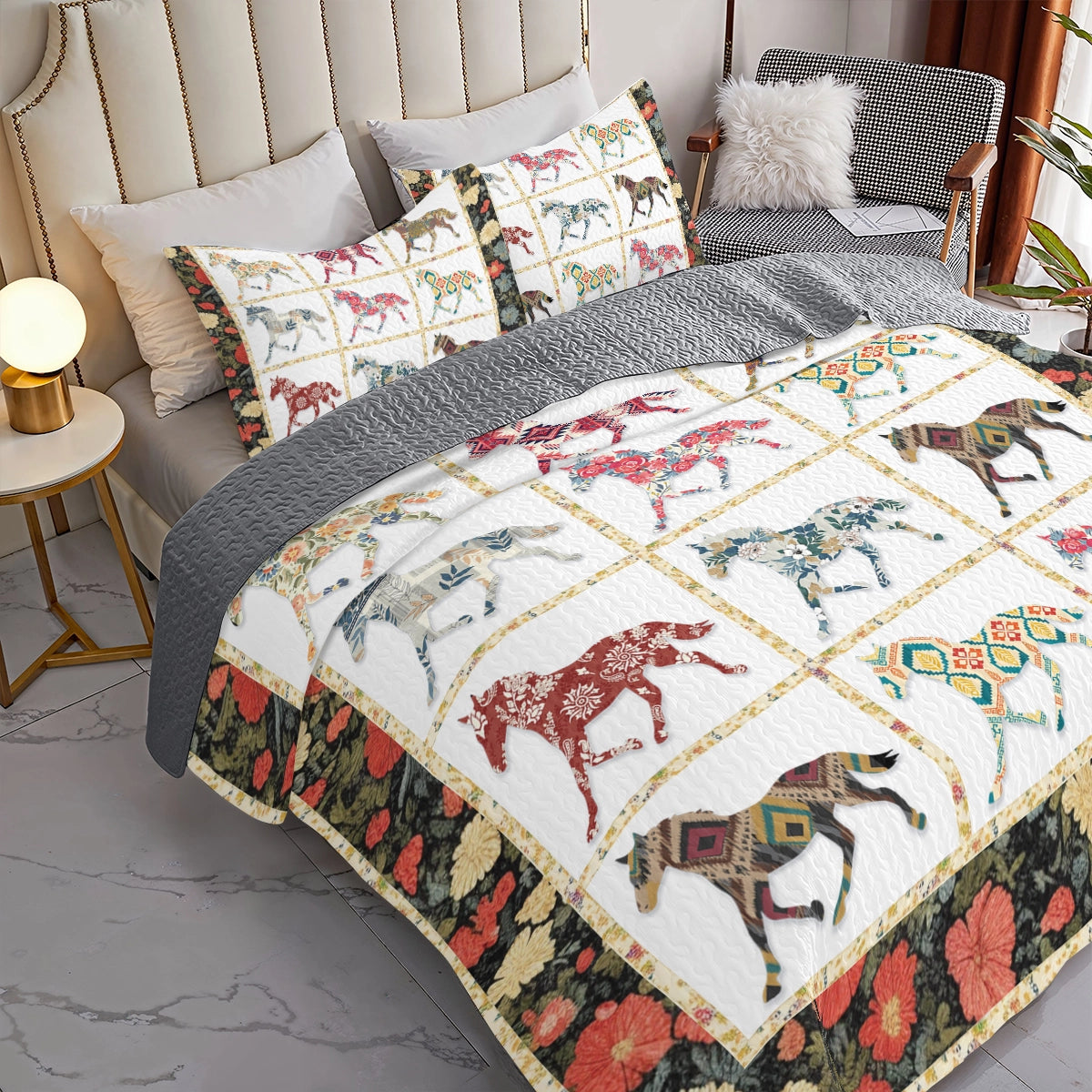 Shineful All Season Quilt 3-Piece Set Horse Equine Elegance