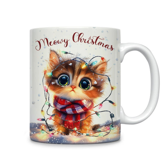 Glänzende Keramiktasse „Meowy Christmas Cat“