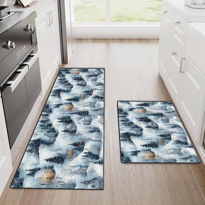 Shineful Ultra-Thin Non Skid Floor Mat, Kitchen Rugs Snow Village