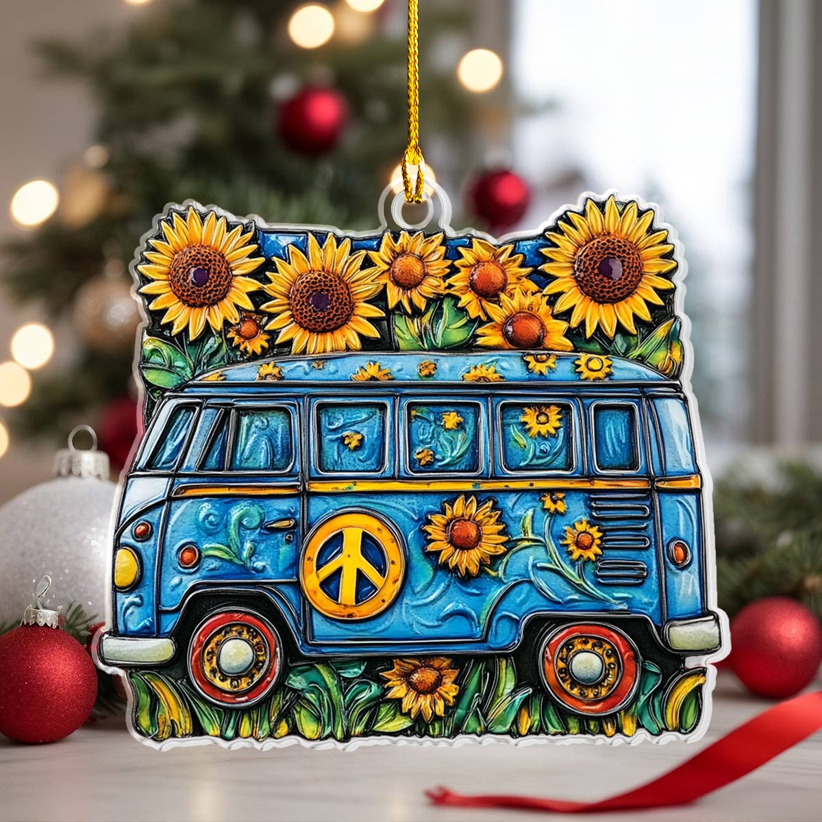 Shineful 2D Acrylic Ornament Sunflower Peace Van - Pack Discount