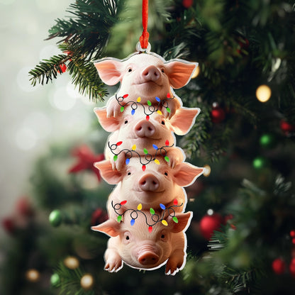 Glänzendes 2D-Acryl-Ornament „Piggy Stack Of Holiday Cheer“