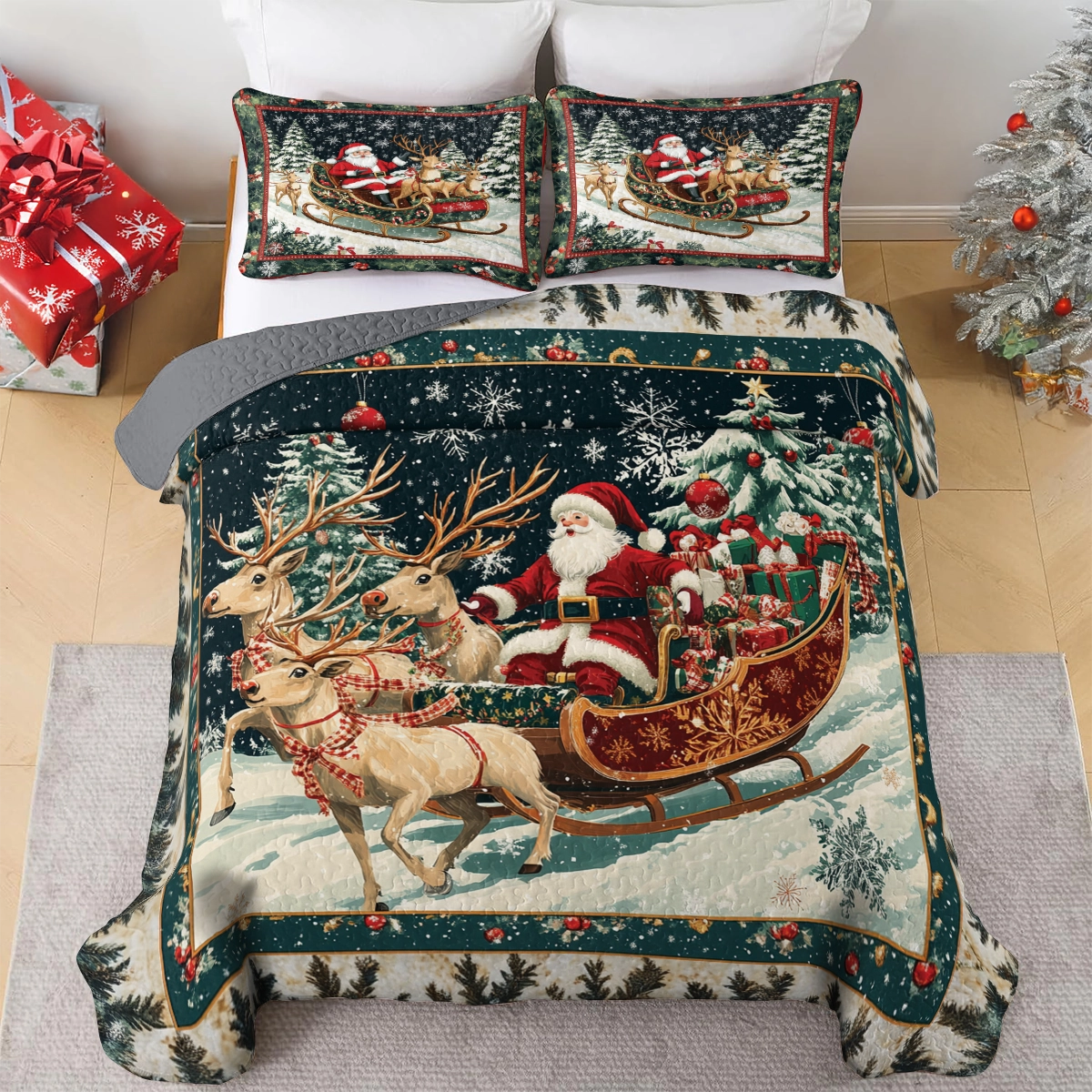 Shineful All Season Quilt 3-Piece Set - Christmas Sleigh Ride