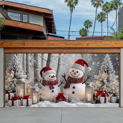 Shineful Garage Door Banner Decoration Winter Forest Happy Snowman Couple