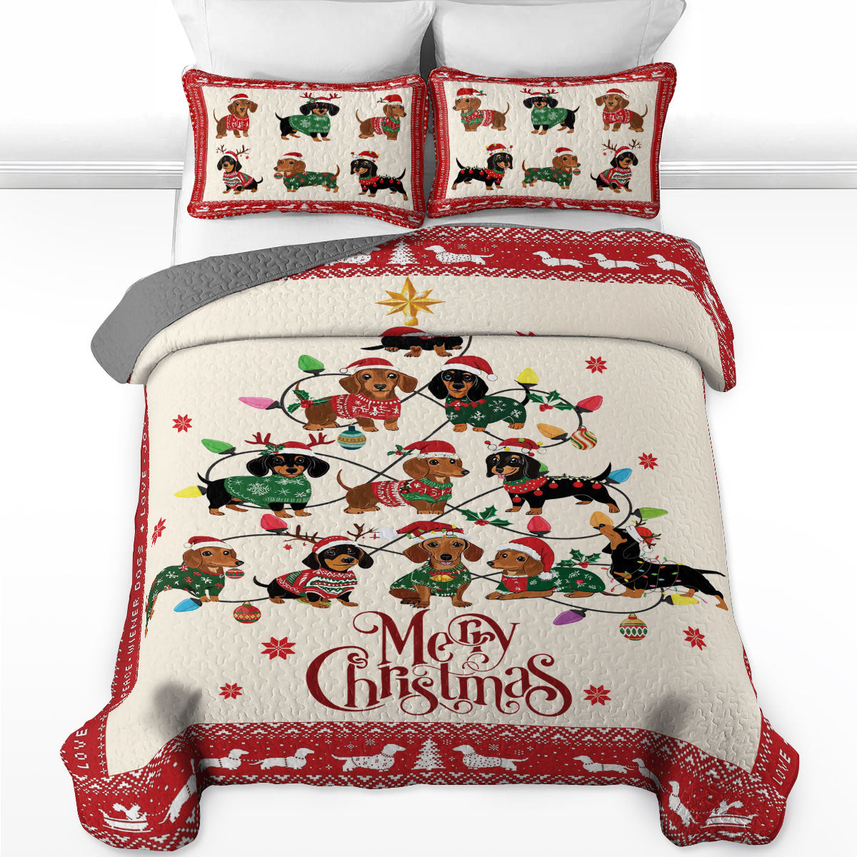 Shineful All Season Quilt 3-Piece Set Dachshund Holiday