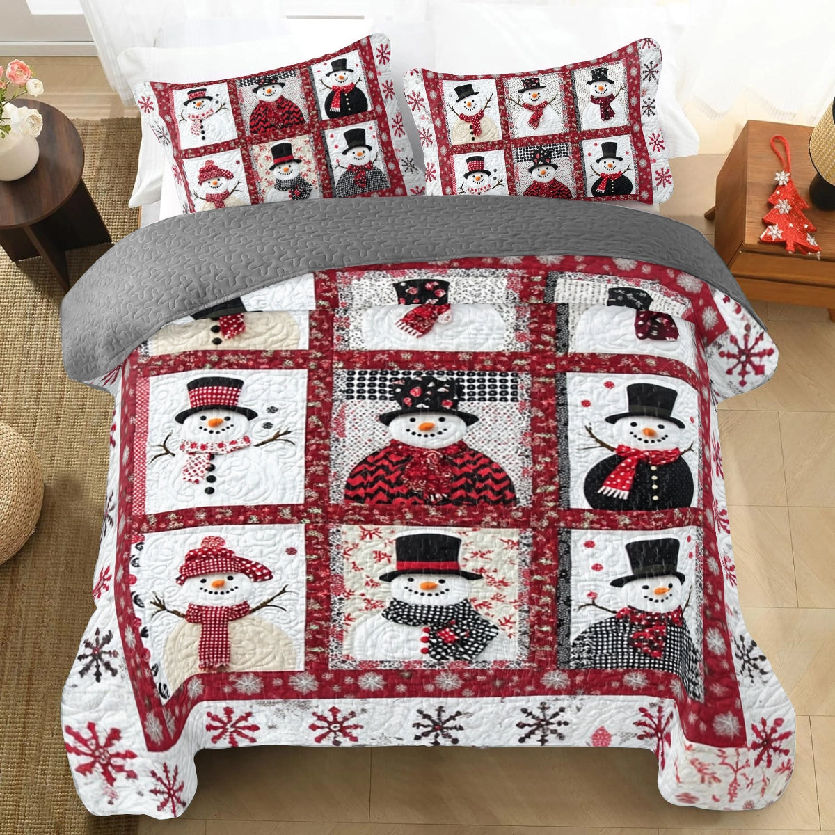 Shineful All Season Quilt 3-Piece Set Charming Snowman Friends