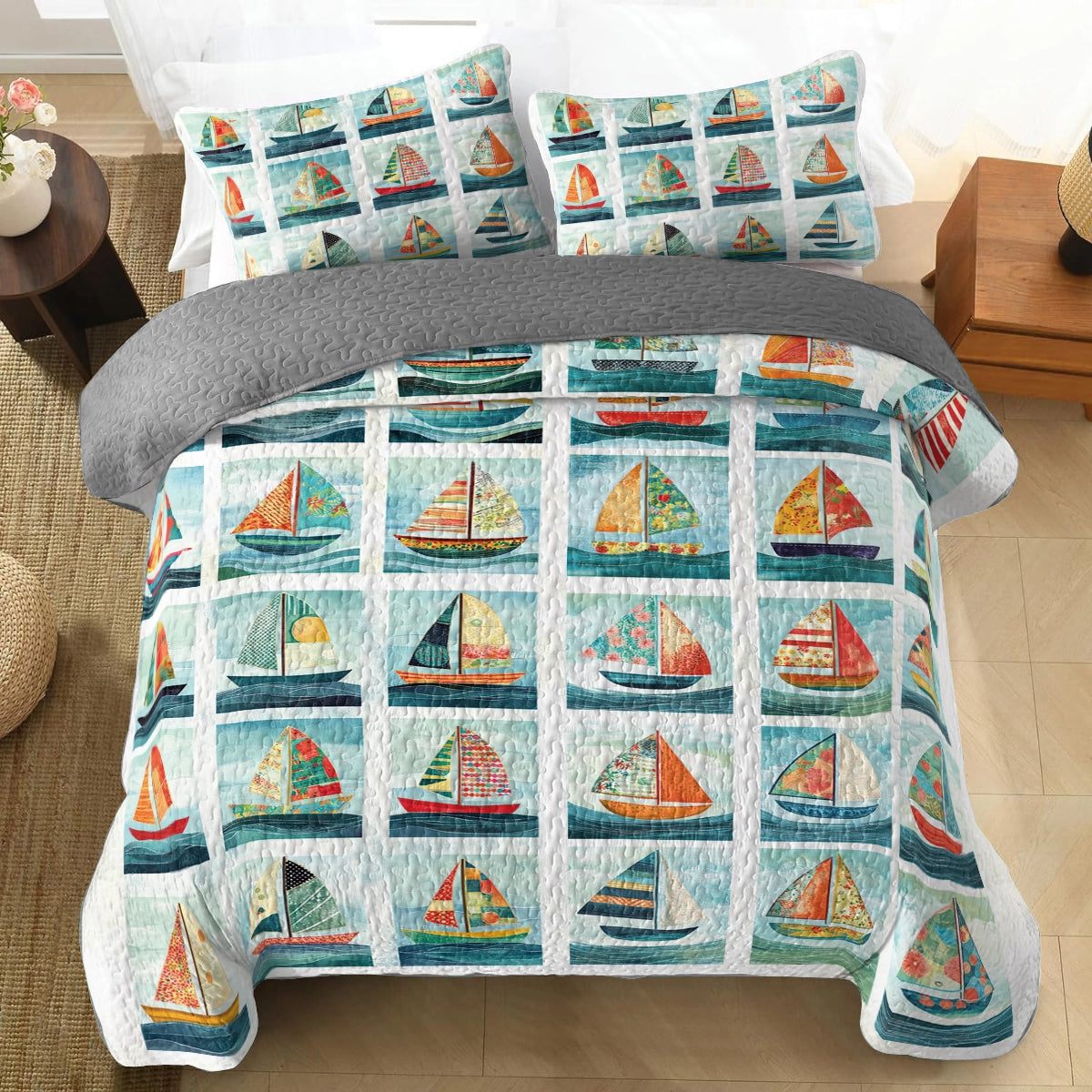 Shineful All Season Quilt 3-Piece Set - Sailing Sailboat Dreams