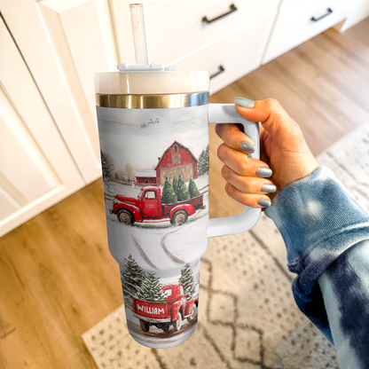 Shineful Personalized Tumbler Vintage Red Truck Christmas