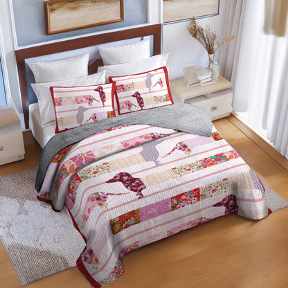 Shineful All Season Quilt 3-Piece Set Floral Dachshunds