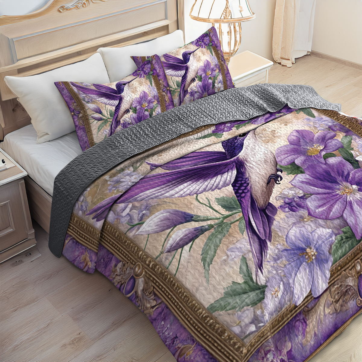 Shineful All Season Quilt 3-teiliges Set - Wunderlicher violetter Kolibri