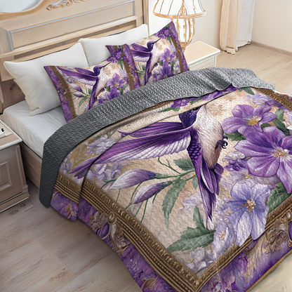 Shineful All Season Quilt 3-Piece Set - Whimsical Violet Hummingbird