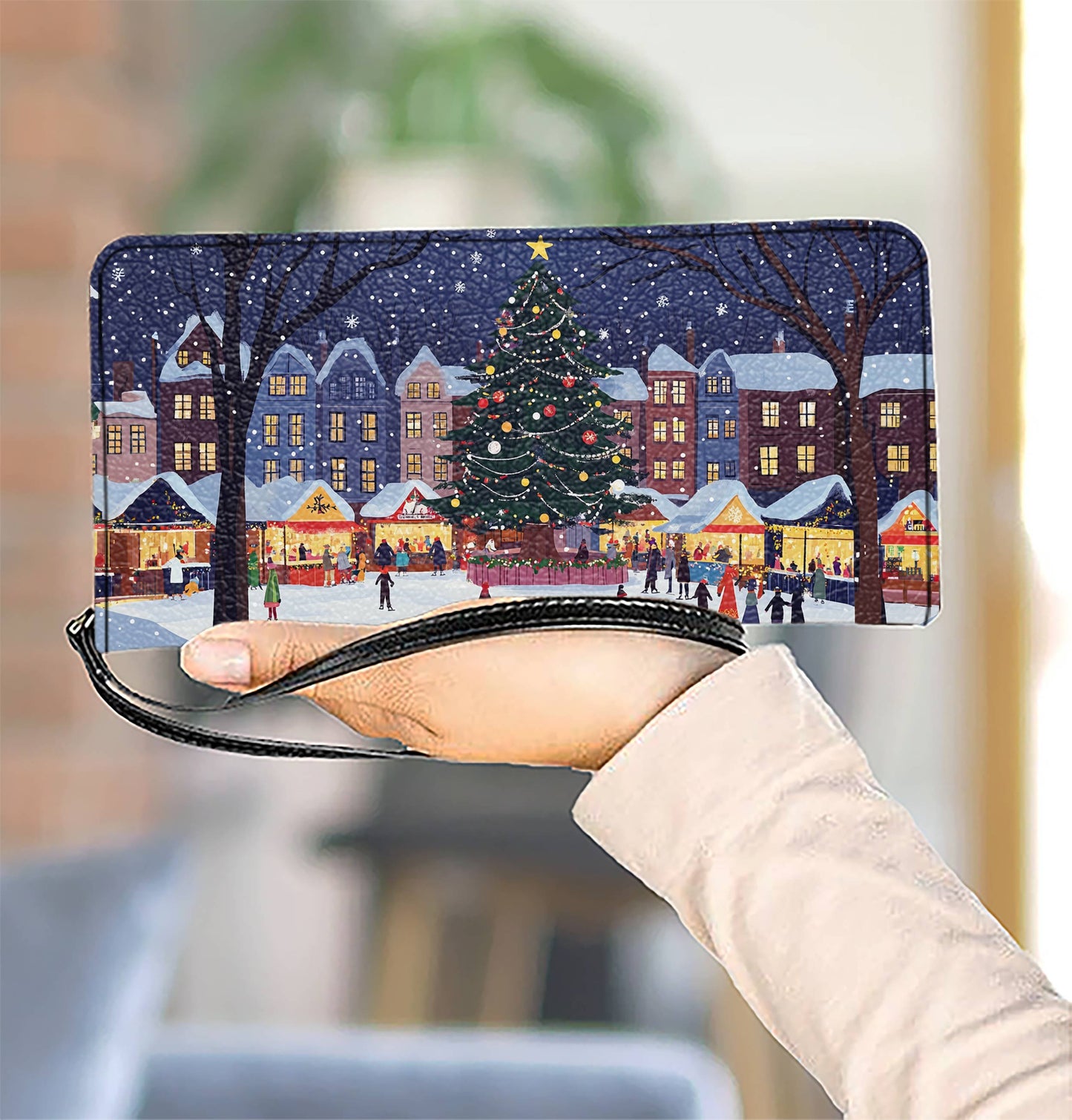 Shineful Leather Clutch Purse With Wristlet Strap Handle Christmas Market