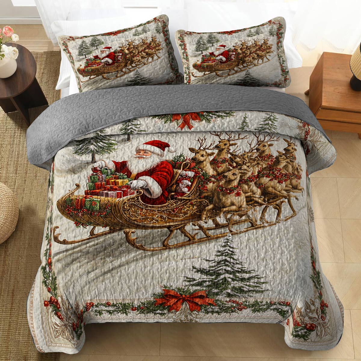 Shineful All Season Quilt 3-Piece Set Vintage Christmas Lovely