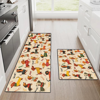 Shineful Ultra-Thin Non Skid Floor Mat, Kitchen Rugs Wagging Woof - Dachshund Delight