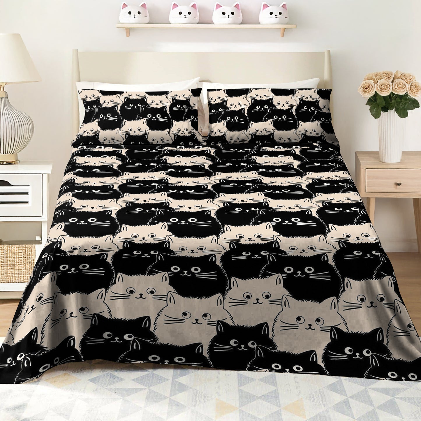 Shineful 4-Piece Bed Sheet Set - Cute Face Cats