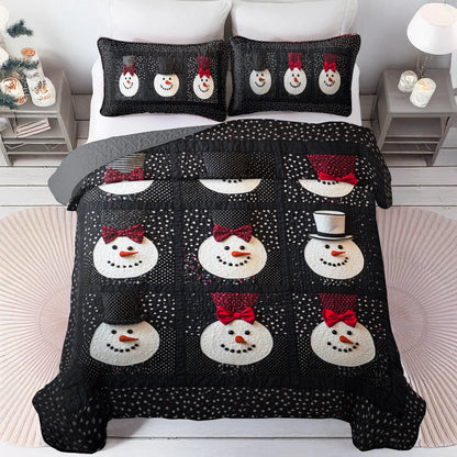 Shineful All Season Quilt 3-Piece Set Elegant Snowman Bowtie