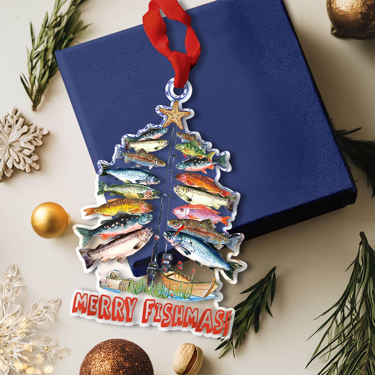 Shineful 2D Acrylic Ornament Merry Fishmas Tree