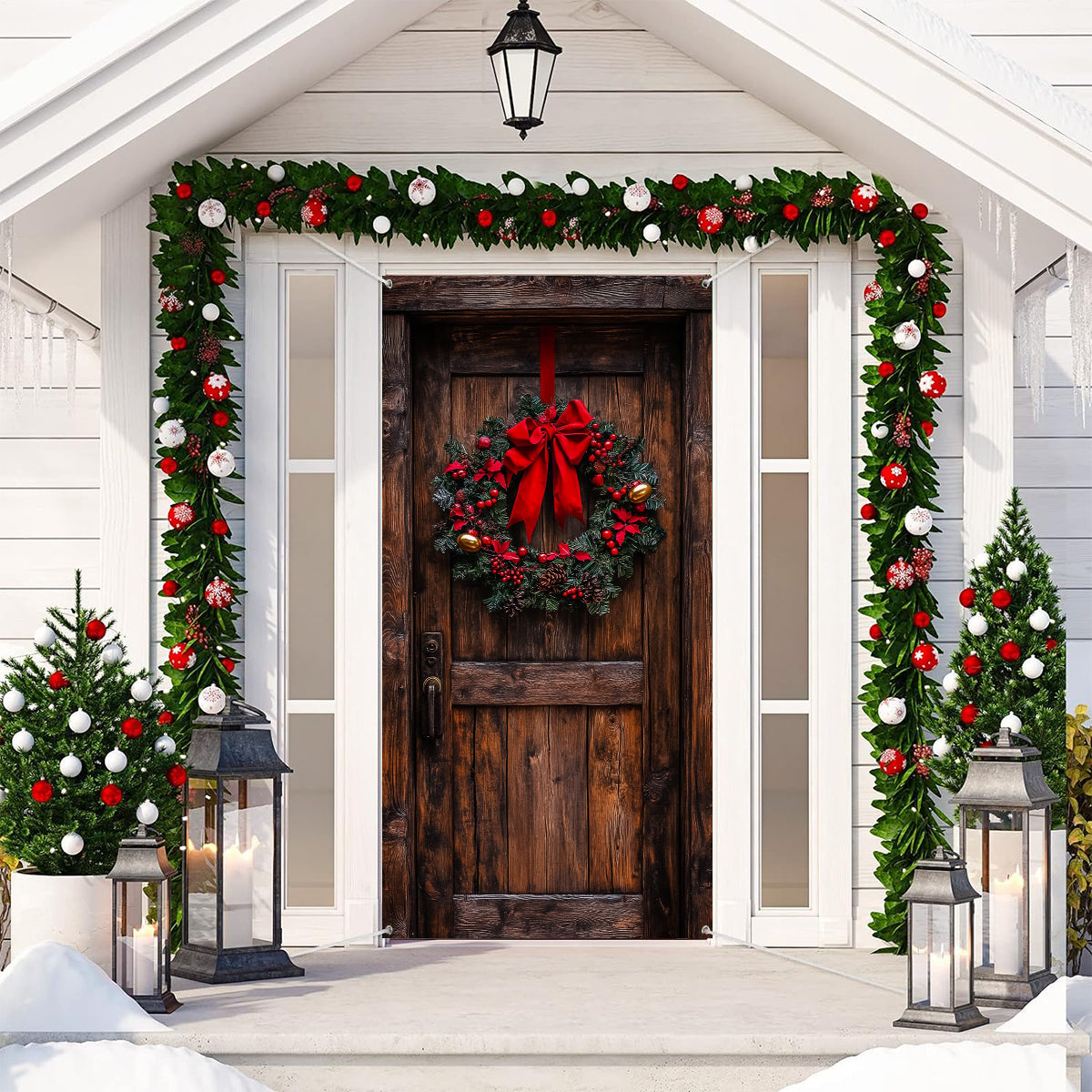 Shineful Door Cover - Rustic Christmas Wreath