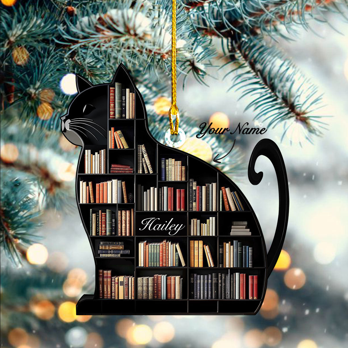 Shineful 2D Acrylic Ornament - Personalized Purrfectly Bookish Cat Shelf