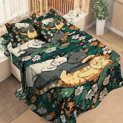 Shineful 4-Piece Bed Sheet Set Sleeping Cats