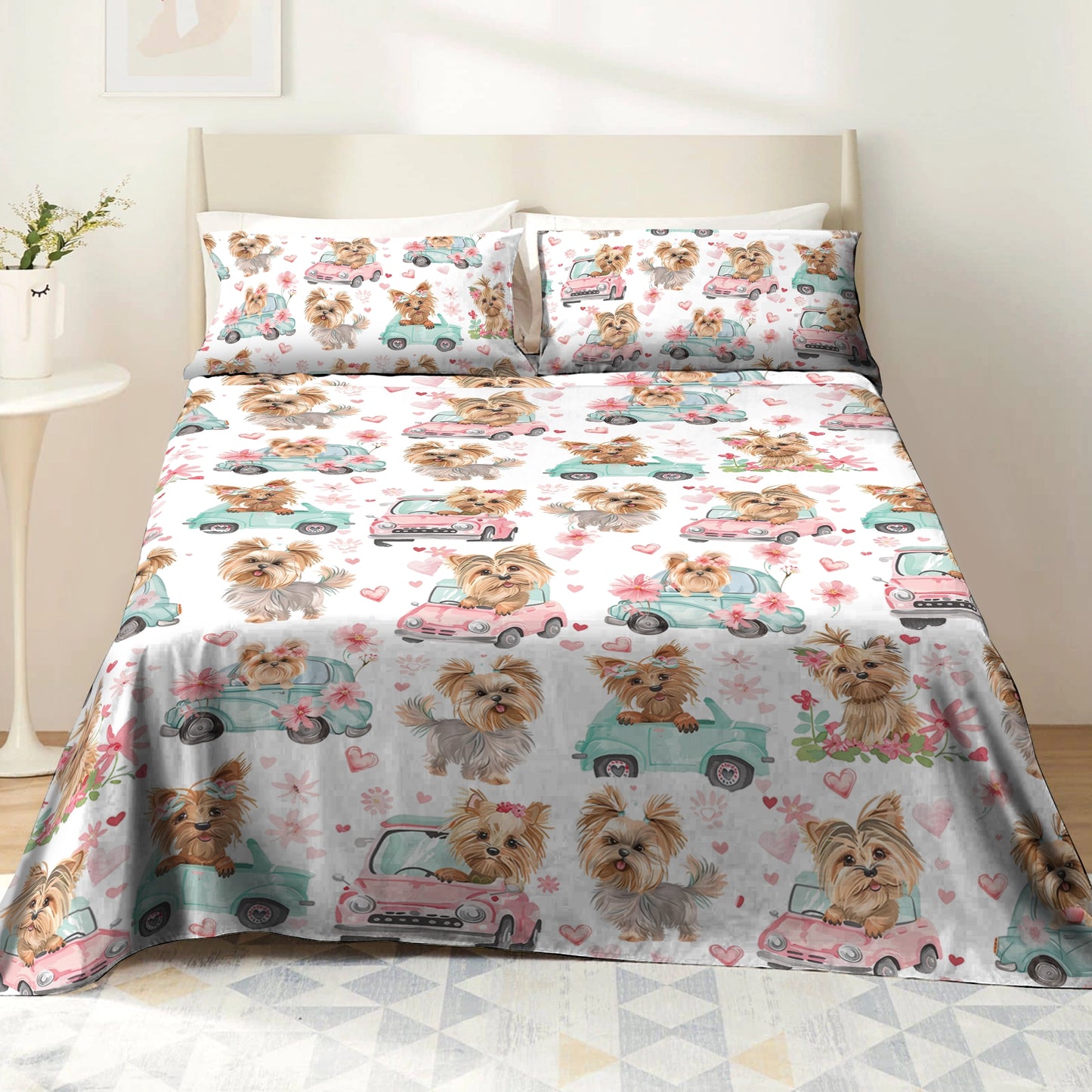 Shineful 4-Piece Bed Sheet Set Yorkie Love