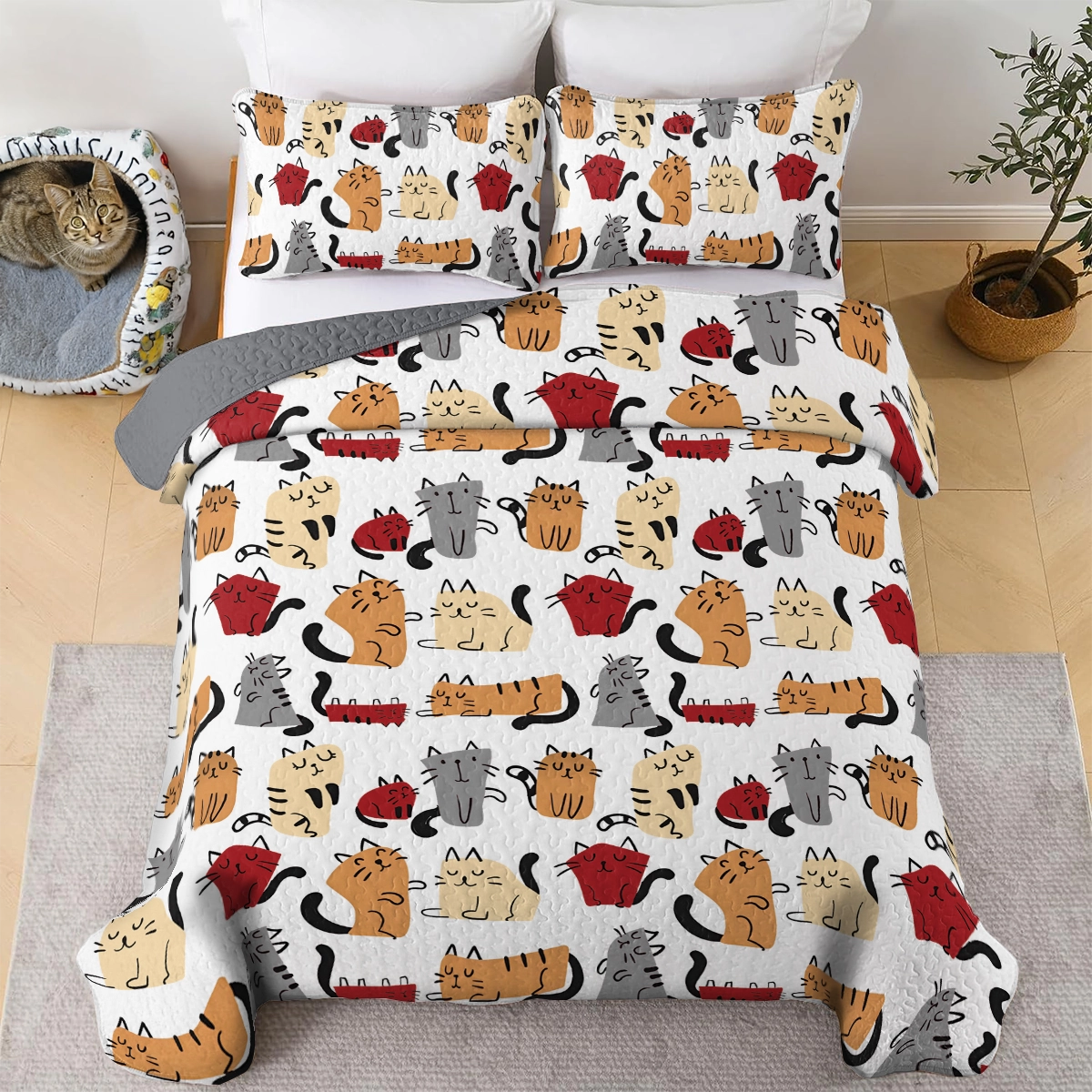 Shineful All Season Quilt 3-Piece Set Catnap Paradise