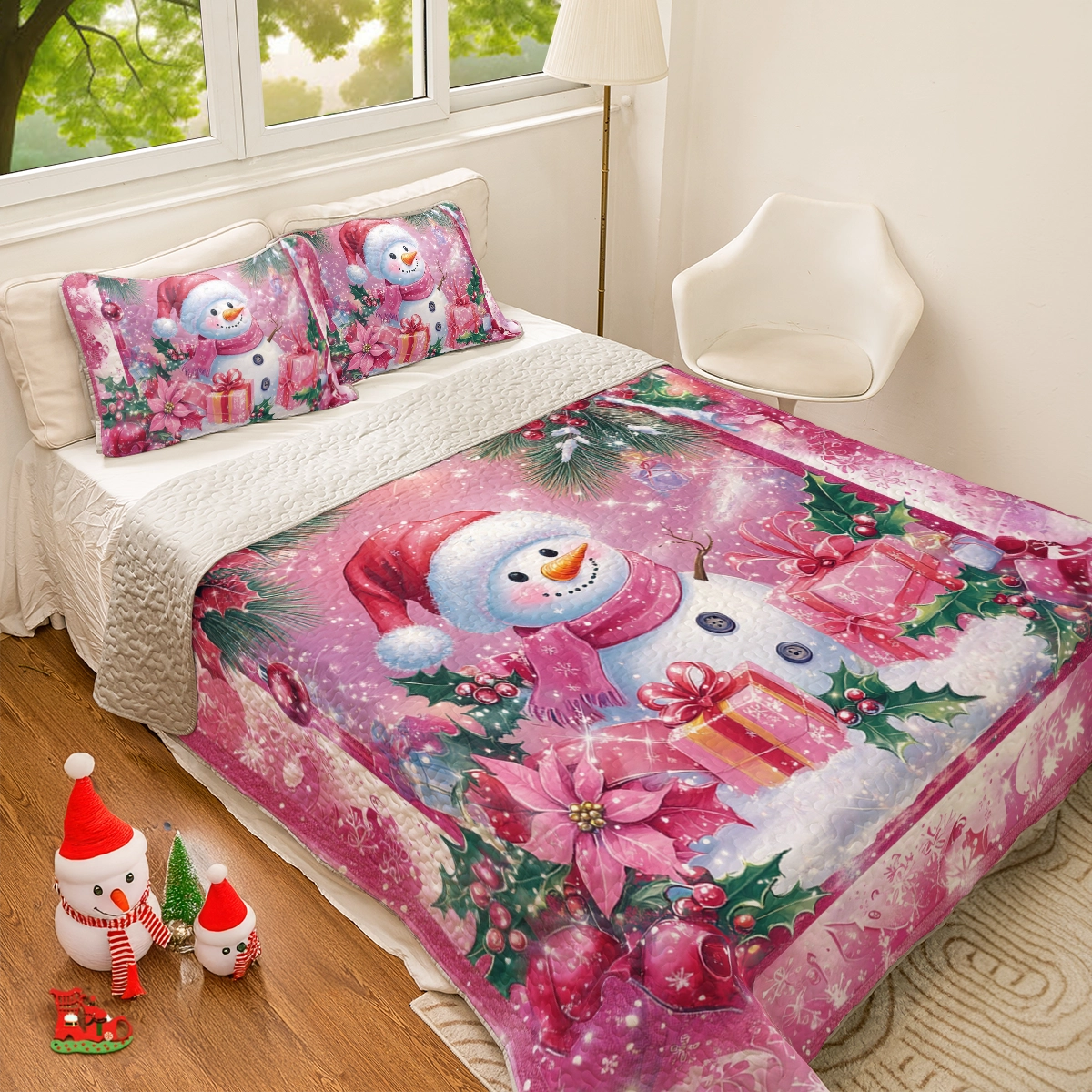 Shineful All Season Quilt 3-Piece Set Jolly Snowman Christmas