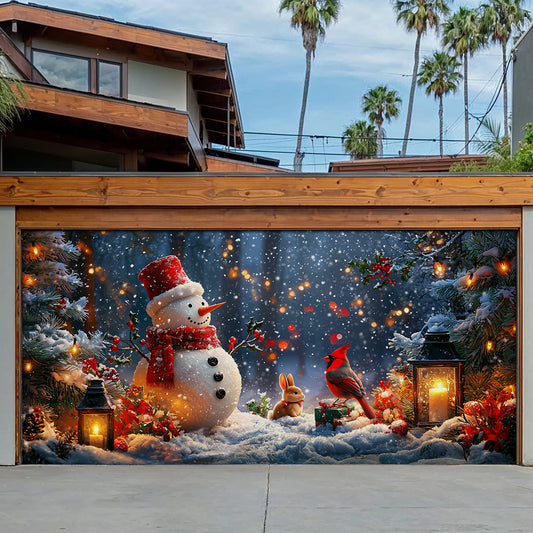 Shineful Garage Door Banner Decoration Cheerful Forest Snowman