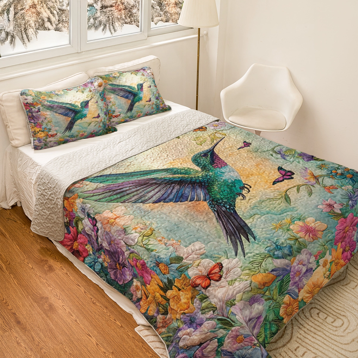 Shineful All Season Quilt 3-Piece Set - Garden Bliss Hummingbird