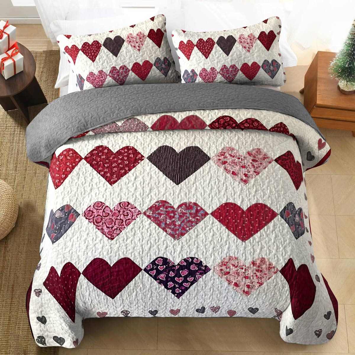 Shineful All Season Quilt 3-Piece Set - Romantic Heart