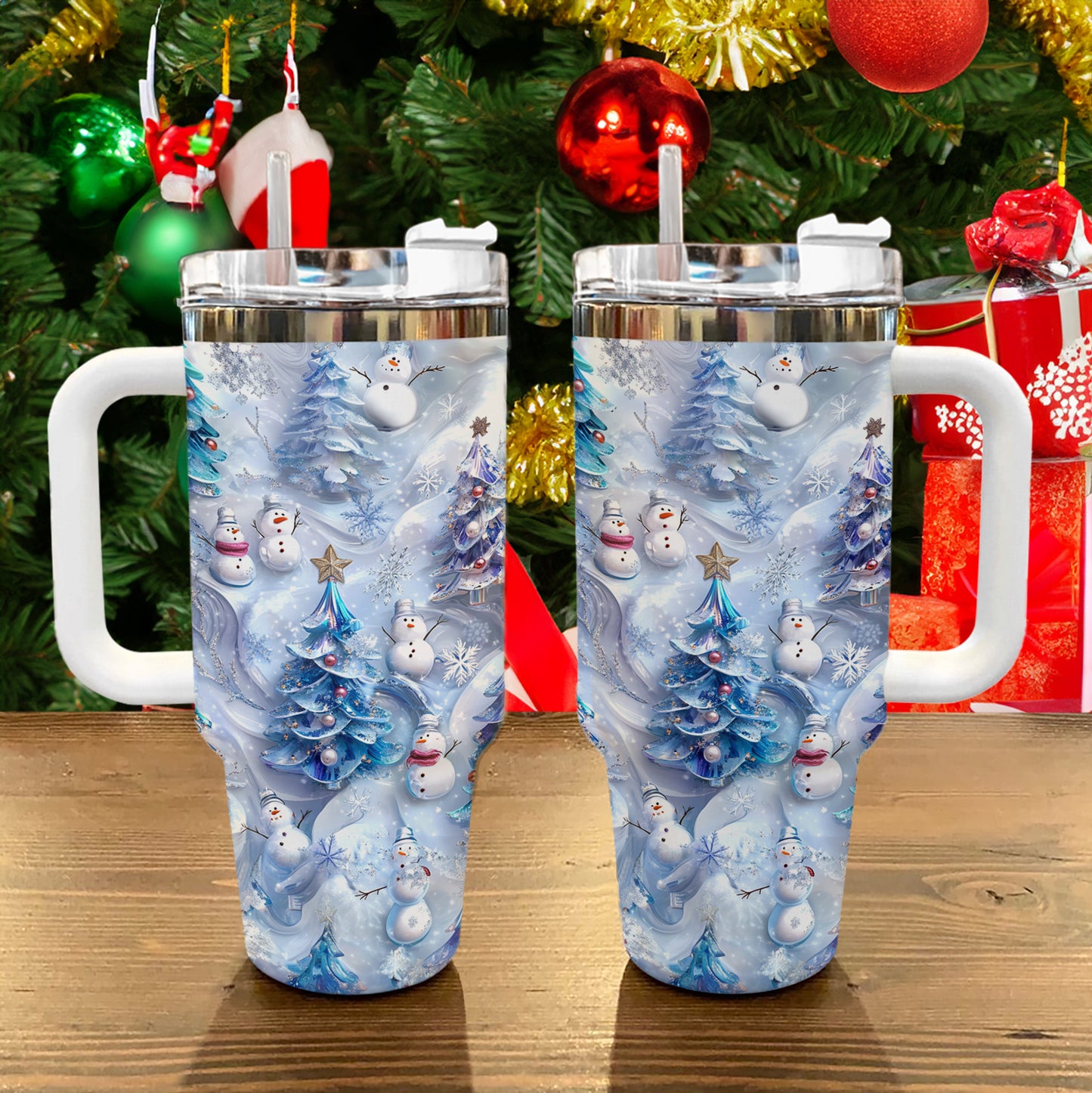 Shineful Glossy Tumbler Cute Snowmen