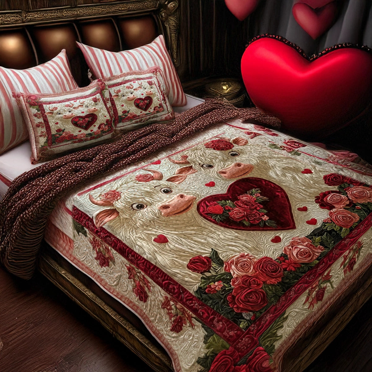 Shineful All Season Quilt 3-Piece Set Valentine Bovine Bliss