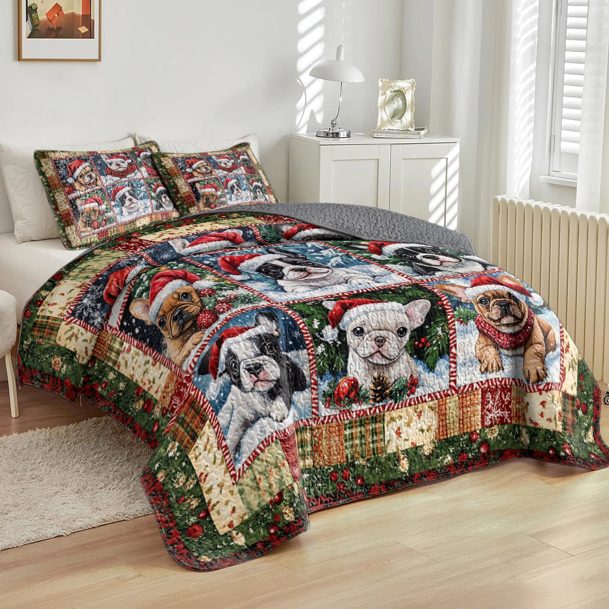 Shineful All Season Quilt 3-Piece Set - Holiday Frenchies