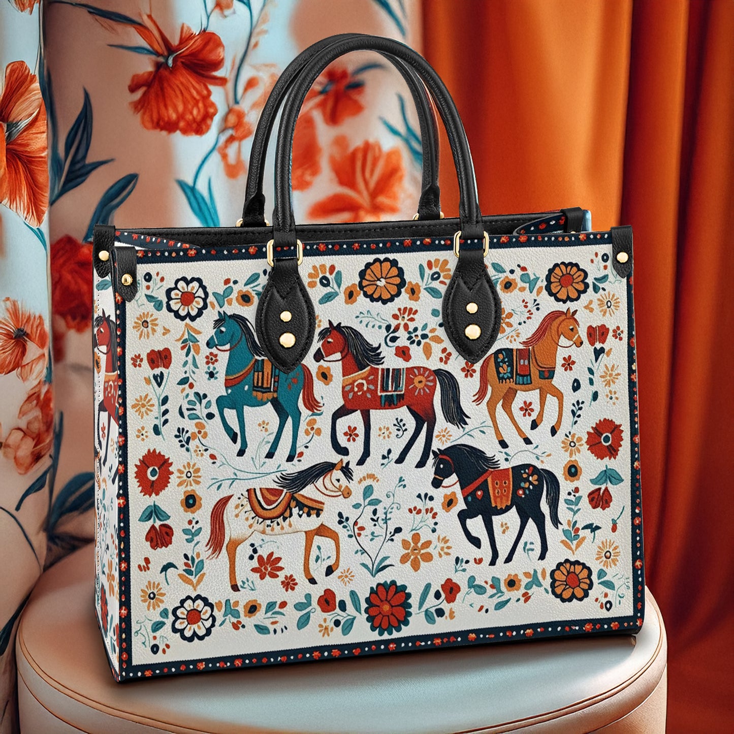 Shineful Leather Bag Floral Horses