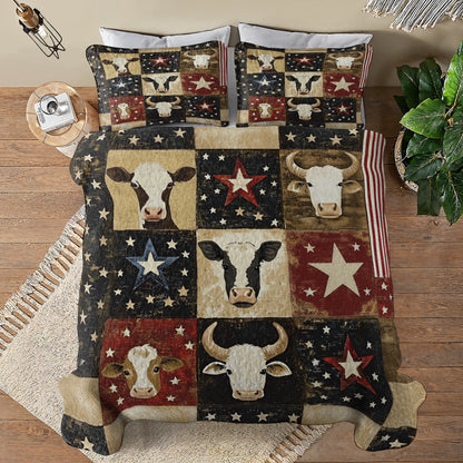 Shineful All Season Quilt 3-Piece Set Rustic Cows