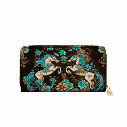 Shineful Leather Clutch Purse With Wristlet Strap Handle Mystic Horse Blossom