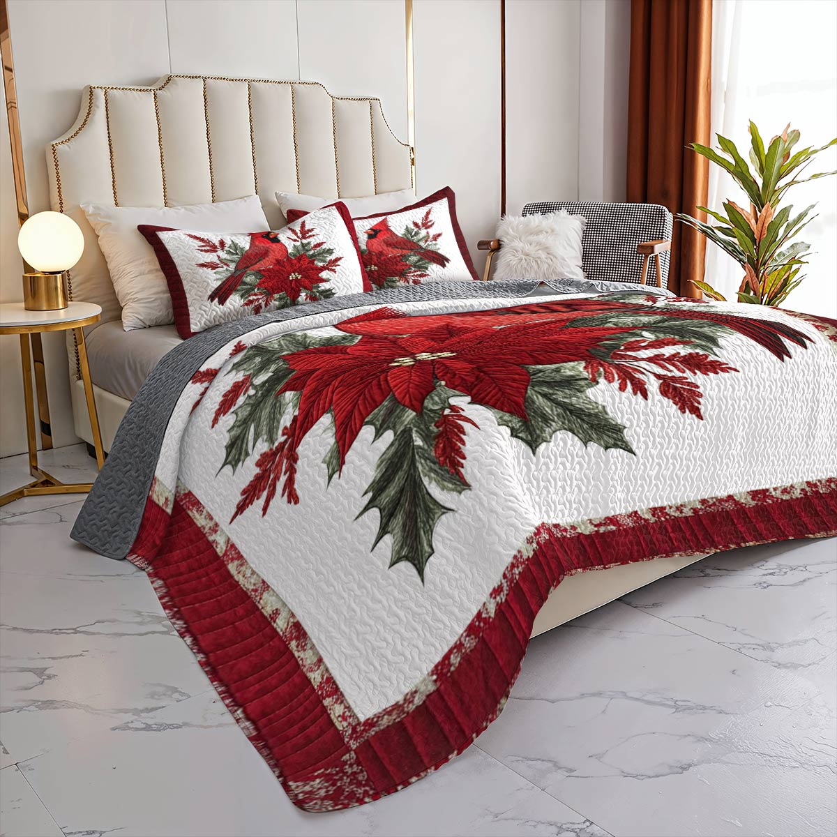 Shineful All Season Quilt 3-Piece Set Gentle Cardinal