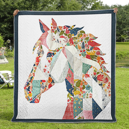 Shineful Flat Print Faux Quilt Blanket - Charming Floral Horse