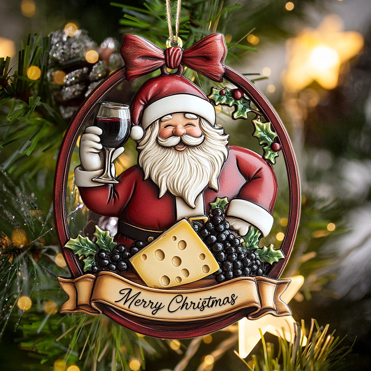 Shineful 2D Acrylic Ornament Santa’s Vino Cheer