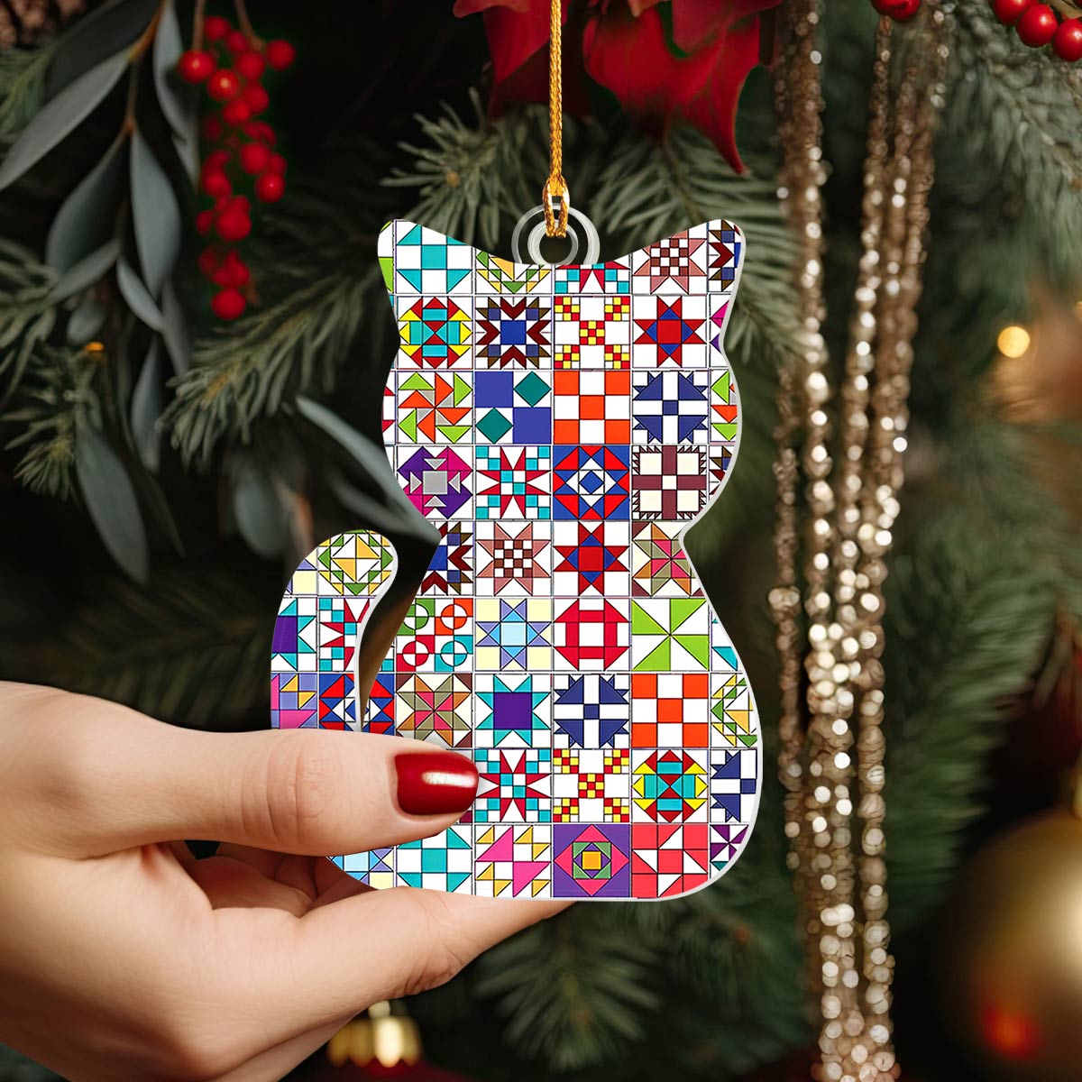 Shineful Acrylic Ornament Quilt Block Cat